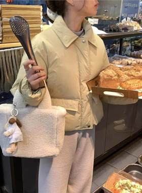 现货 翻领短款羽绒服女纯色2024韩系简约冬季休闲外套Approa*h0.1