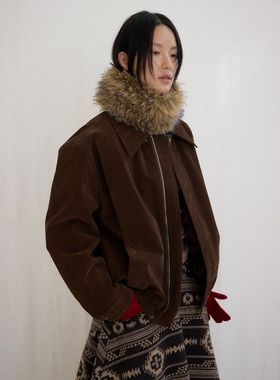 UNITY MODE 麂皮翻领夹克女冬宽松廓形慵懒复古氛围感外套510056