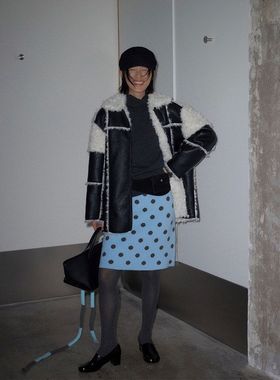 UNITY MODE 撞色拼接皮毛一体外套女冬保暖时髦机车风夹克251529