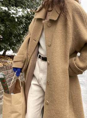 现货 羊毛大衣秋冬毛呢外套2025秋冬高级感简约中长呢子上衣mo*e