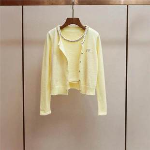 背心两件套 洋气时髦韩系减龄镶钻圆领针织开衫 衣莉卓雅冬季 新款