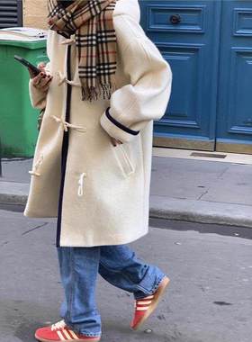 现货 mod*st mo*d牛角扣连帽大衣韩系学院风女秋冬高级感毛呢外套