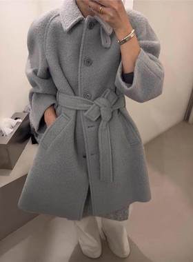 现货 羊毛羊驼毛高领毛呢大衣2025秋冬法式极简气质外套amomen*o