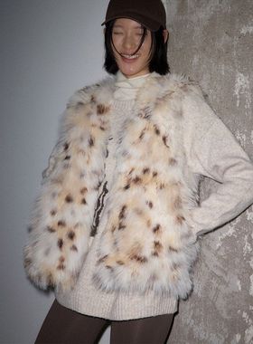 UNITY MODE 豹纹双色环保皮草马甲女冬无袖坎肩毛绒毛外套251531