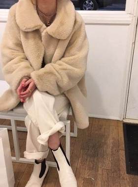 秋冬新款上衣女款环保皮草外套毛毛大衣名媛风韩系女装mo*e