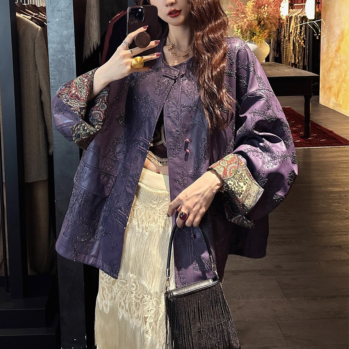 库存一万+！新中式皮衣女款2025复古超火国风外套酷飒风开衫女