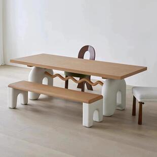 原创设计师奶油风麦兜餐桌白蜡木家用餐桌椅组合侘寂风创意艺术