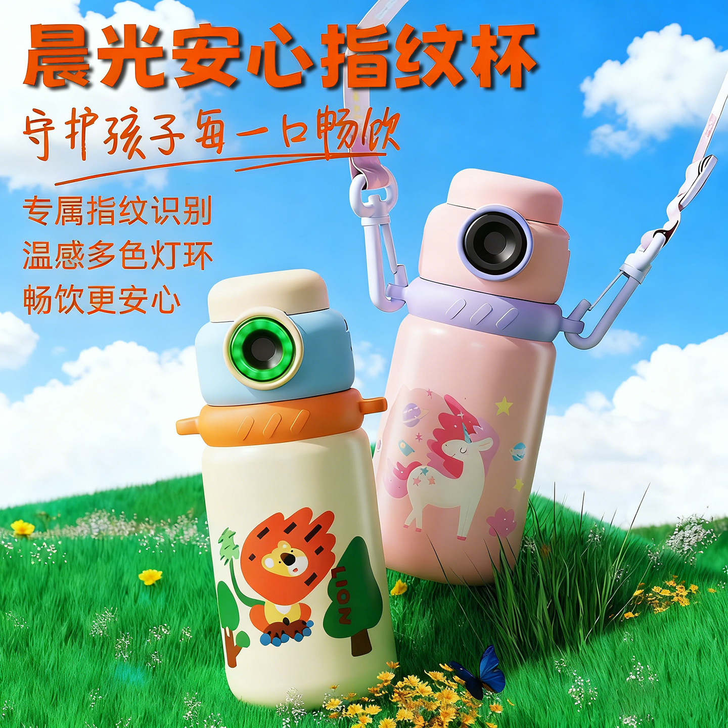 晨光智能指纹吸管水杯上学专用指纹水杯560ML大容量指纹保温壶