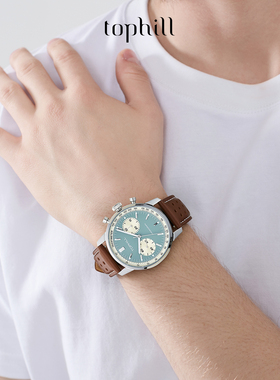 TOPHILL拓非手动机械计时码表男士小三针商务休闲皮带腕表ST190