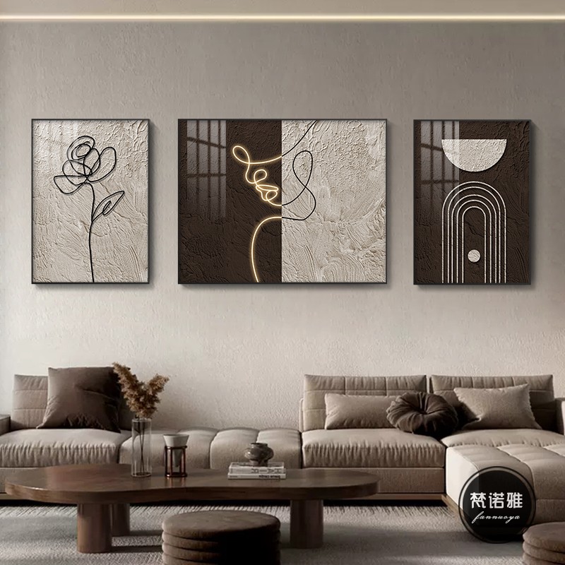 极简客厅装饰画现代简约抽象人物线条三联画侘寂风沙发背景墙挂画