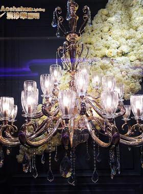 酒店会所大堂琉璃吊灯艺术水晶玻璃花吊灯酒店彩色玛瑙吊灯