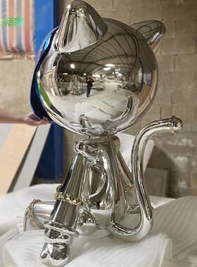 人形玻璃钢喷镀轻奢酒店样板房客厅卡通雕塑网红猫咪落地坐姿摆件