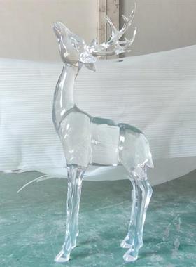 园林广场草坪麋鹿装饰品透明树脂水晶鹿摆件酒店会所大堂落地雕塑