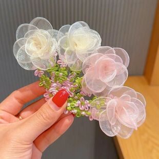 花夹头发的夹子新款儿童刺绣花朵网纱花夹甜美粉色头花田园风刘海