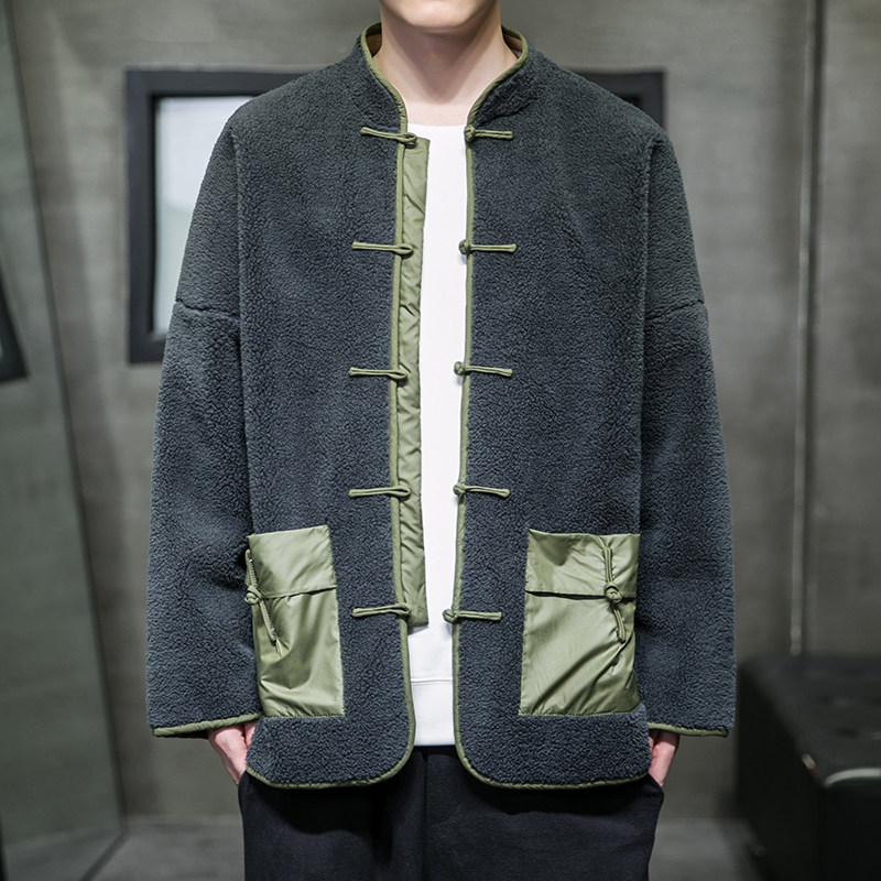 秋冬大码加厚羊羔绒外套中式复古盘扣唐装棉衣中国风撞色棉服外套