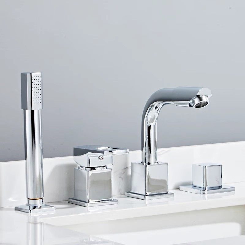 洗脸盆水龙头四件套冷热面盆洗手盆分体式铜坐式四孔龙头可旋转