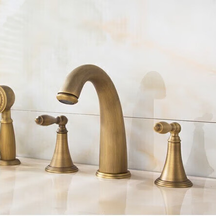 全铜五孔冷热水龙头花洒两用分体五件套全套缸边坐式浴缸淋浴龙头