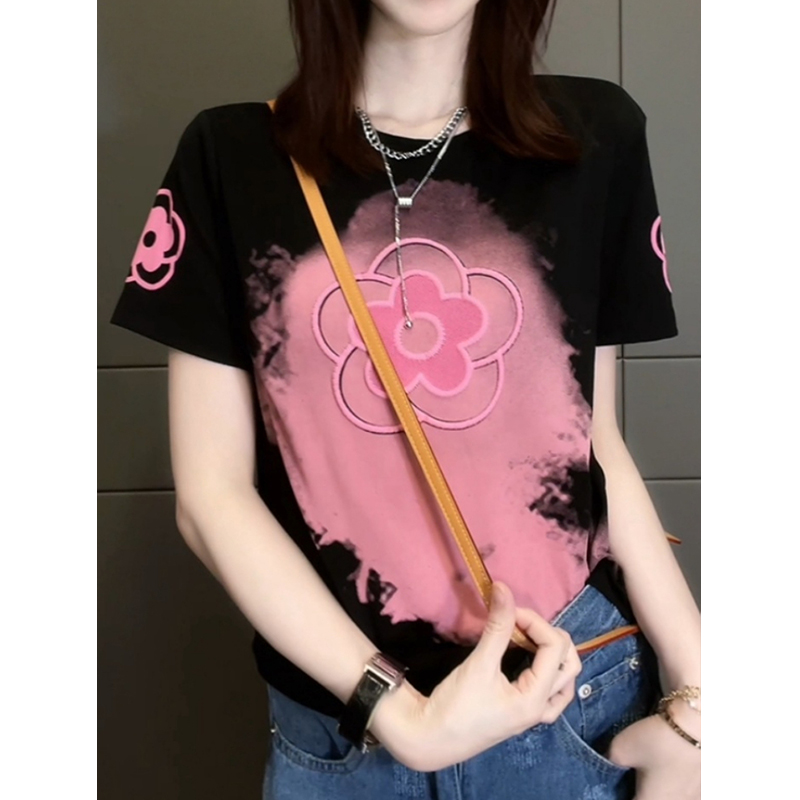 纯棉重工正肩短袖T恤女夏季大码胖mm显瘦遮肚子修身半袖上衣体恤