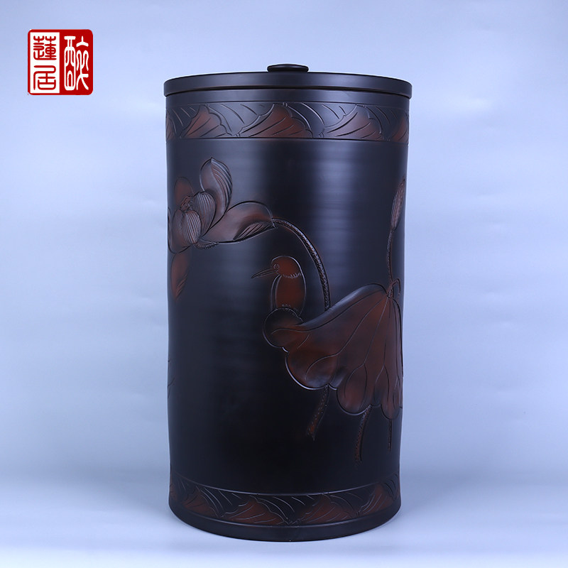 建水紫陶茶叶罐内直径30厘米大饼茶罐白茶饼/大内口径茶饼缸 F23