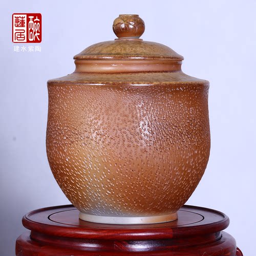 李正龙白泥彩填柴烧醒茶罐