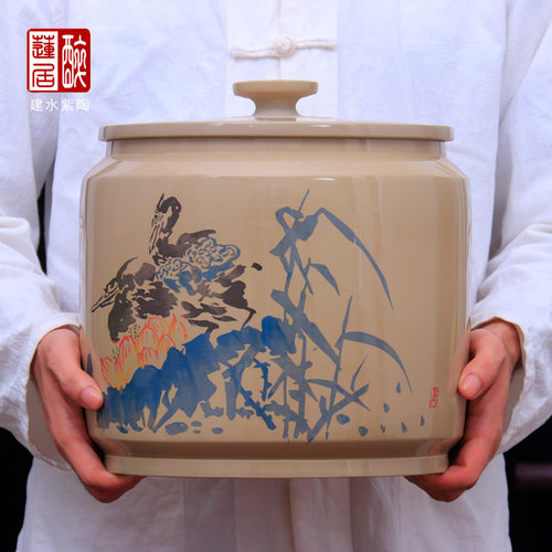 白泥亮光彩填七饼建水紫陶茶缸