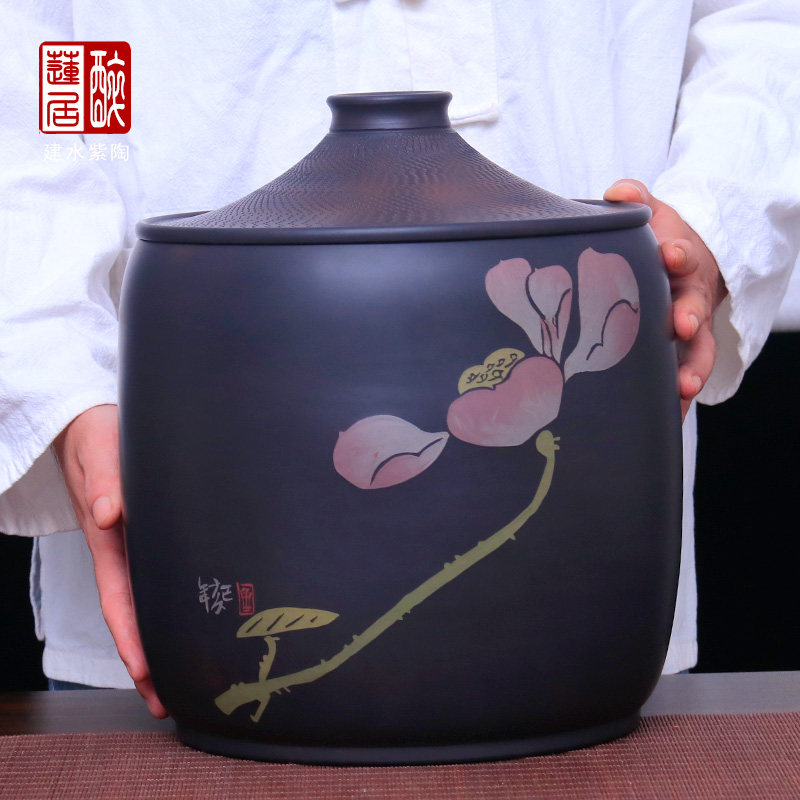 357克九饼缸/建水紫陶茶叶罐大号储茶罐保鲜罐普洱茶茶缸茶筒 B74