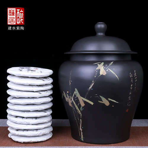 建水紫陶20饼大茶缸21升水缸