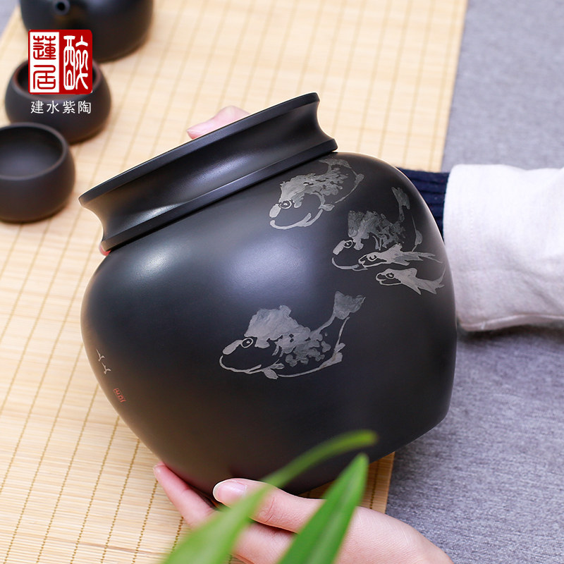 醉莲居建水紫陶茶叶罐茶筒储茶罐保鲜罐醒茶罐黑茶罐/散茶罐 C83