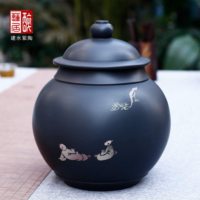 云南建水紫陶茶叶罐手工制作醒茶罐普洱散茶罐彩填灯笼罐陶罐C80