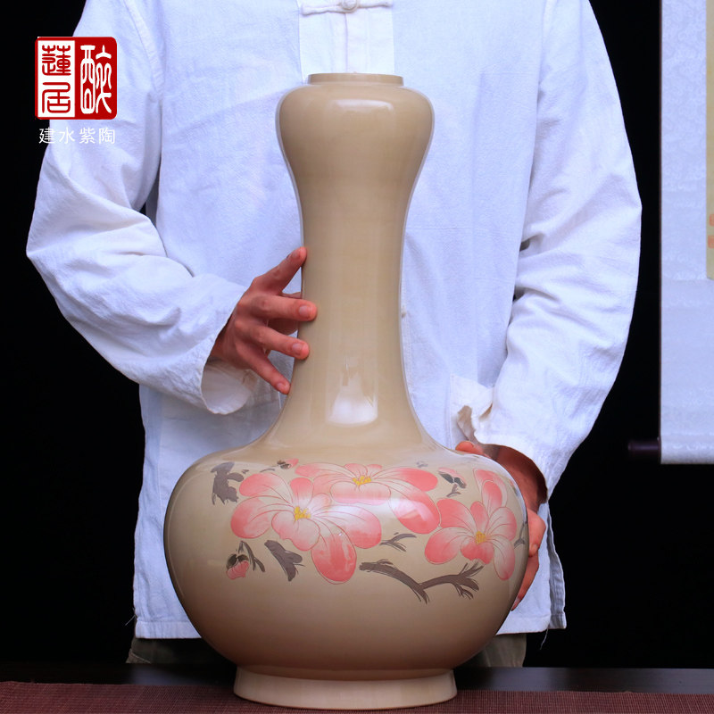 云南建水紫陶花插花器花道陈设客厅餐厅玄关摆件白泥亮光花瓶 T35