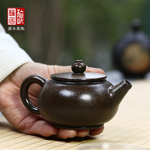 陈朝传统柴烧建水紫陶功夫茶壶