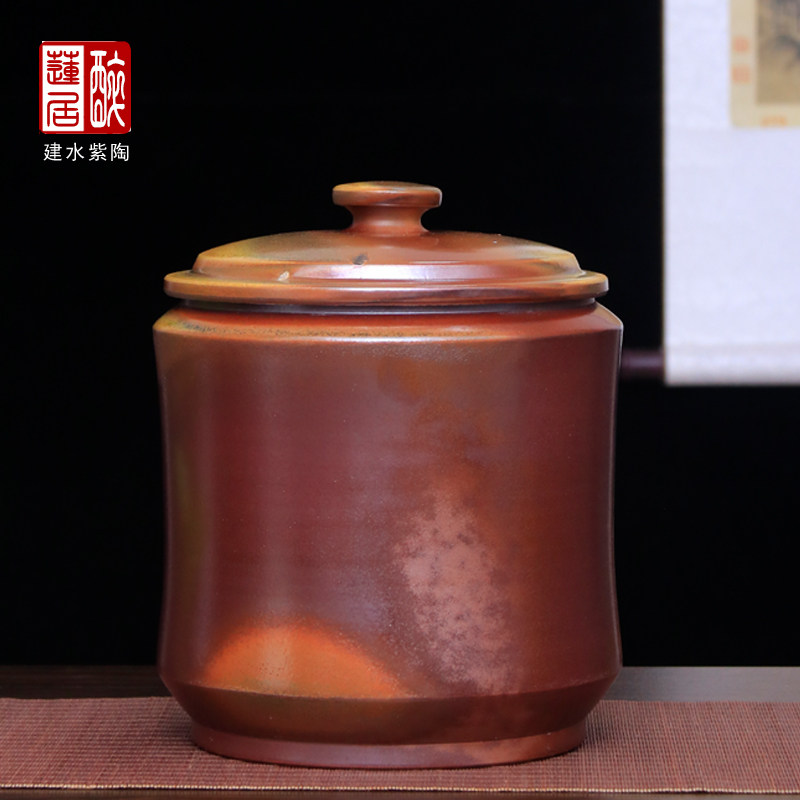云南建水紫陶茶叶缸普洱饼茶罐李正龙柴烧竹节七饼缸Y40