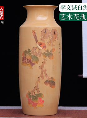 建水紫陶纯手工艺术花瓶李文诚白泥亮光多道彩填花器家居摆件 T75