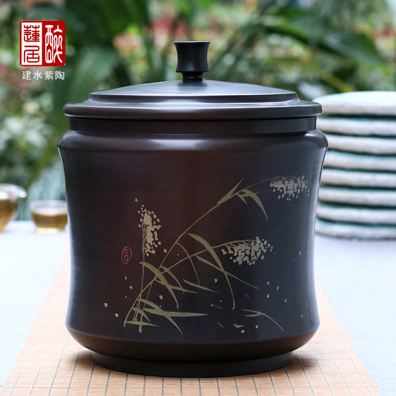 云南建水紫陶茶叶罐普洱茶白茶饼七饼缸/腰鼓缸 E08