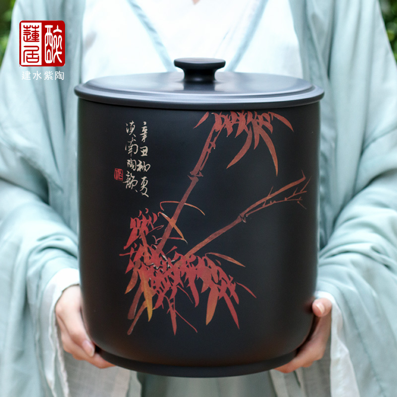 建水陶彩填普洱七饼缸散茶1斤半
