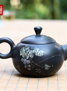160ml 建水紫陶彩填家用泡茶壶功夫茶壶仁烨堂明仁老师作品 H94