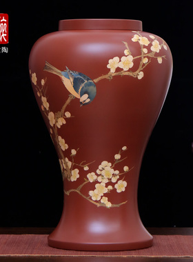 建水紫陶花瓶收藏摆件客厅装饰瓶柜架摆饰花瓶袁勇艺术花瓶 T17