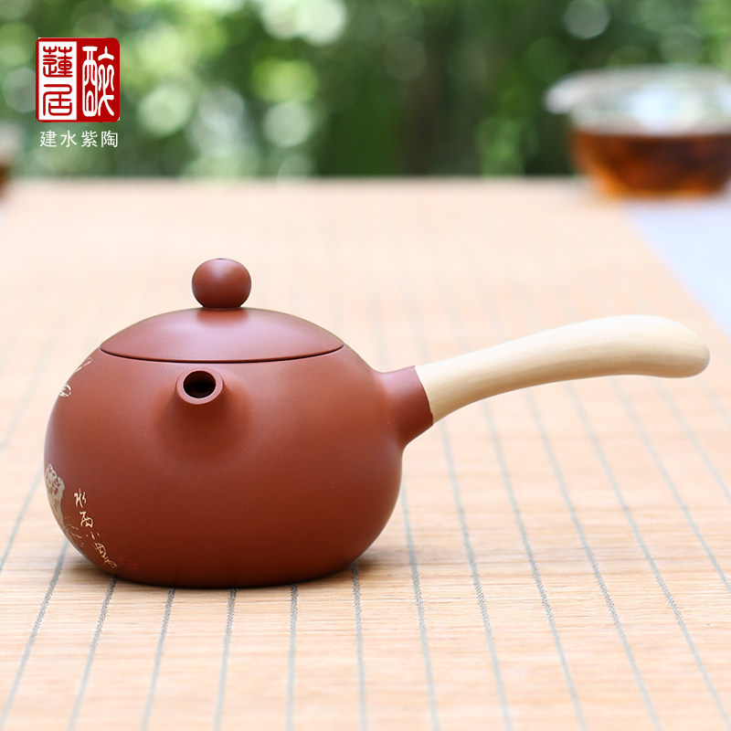 建水紫陶壶紫陶茶壶紫陶功夫茶壶茶具/李杰J89 复烧红侧把西施
