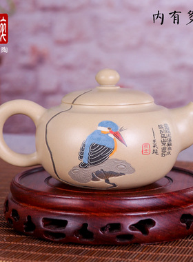 150-165ml建水紫陶壶手工陶泡茶壶功夫茶壶王天龙白泥花鸟O41 O42