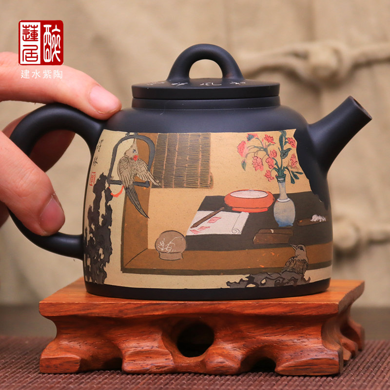 220ml 建水紫陶壶手工泡茶壶多道彩填壶功夫茶壶 常跃林作品 W67