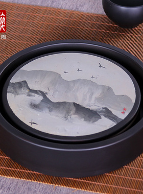 建水紫陶壶承紫陶干泡台茶道用配件/油画风干泡台 上上R06
