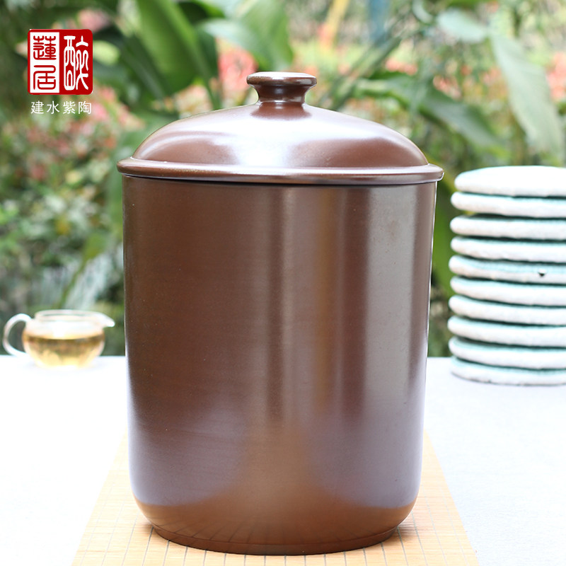 357克10饼缸 散茶2斤装 建水紫陶陈朝超柴烧茶叶罐普洱饼茶罐 D60