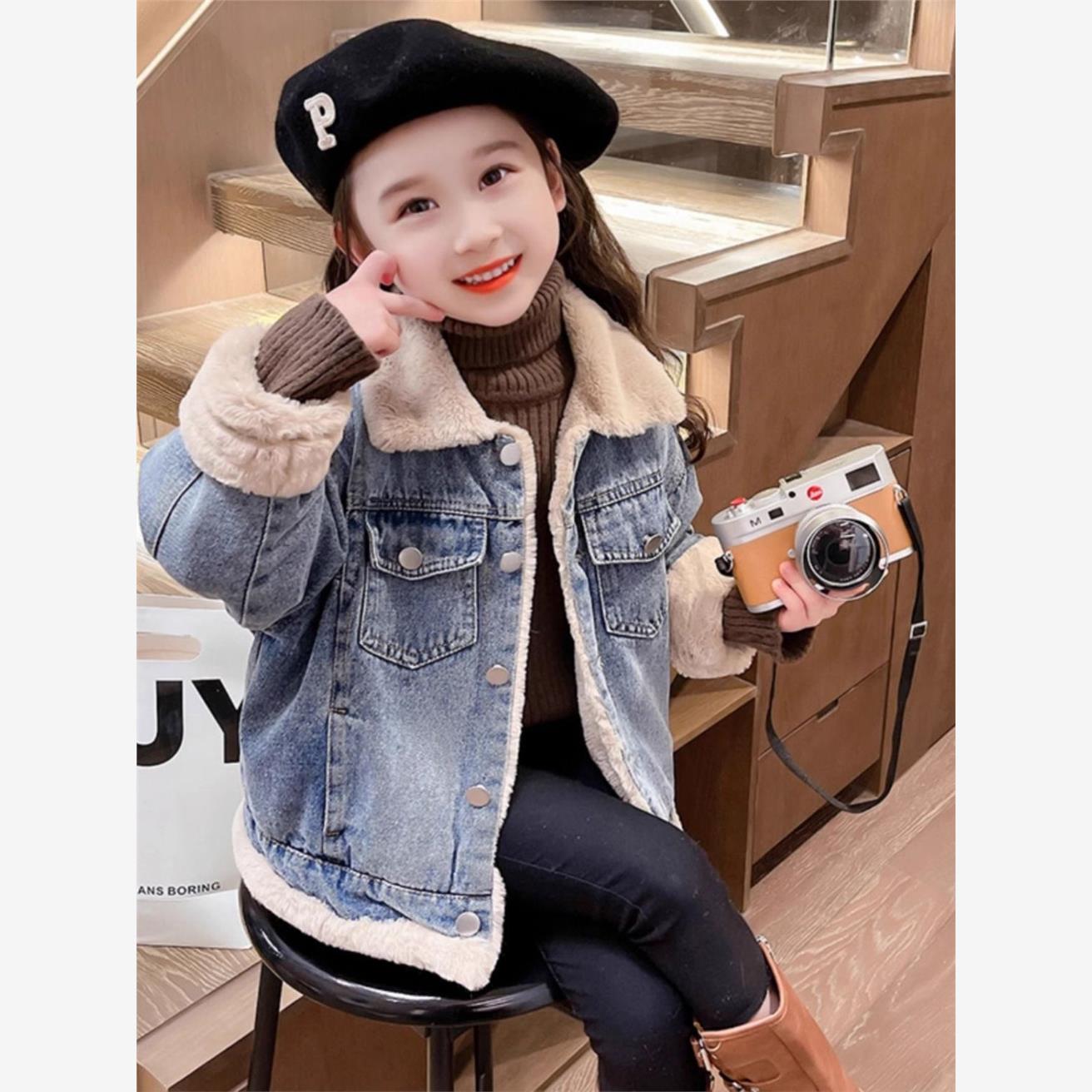 女童加绒牛仔外套秋冬款加厚棉服2025新款儿童冬装棉衣洋气上衣潮