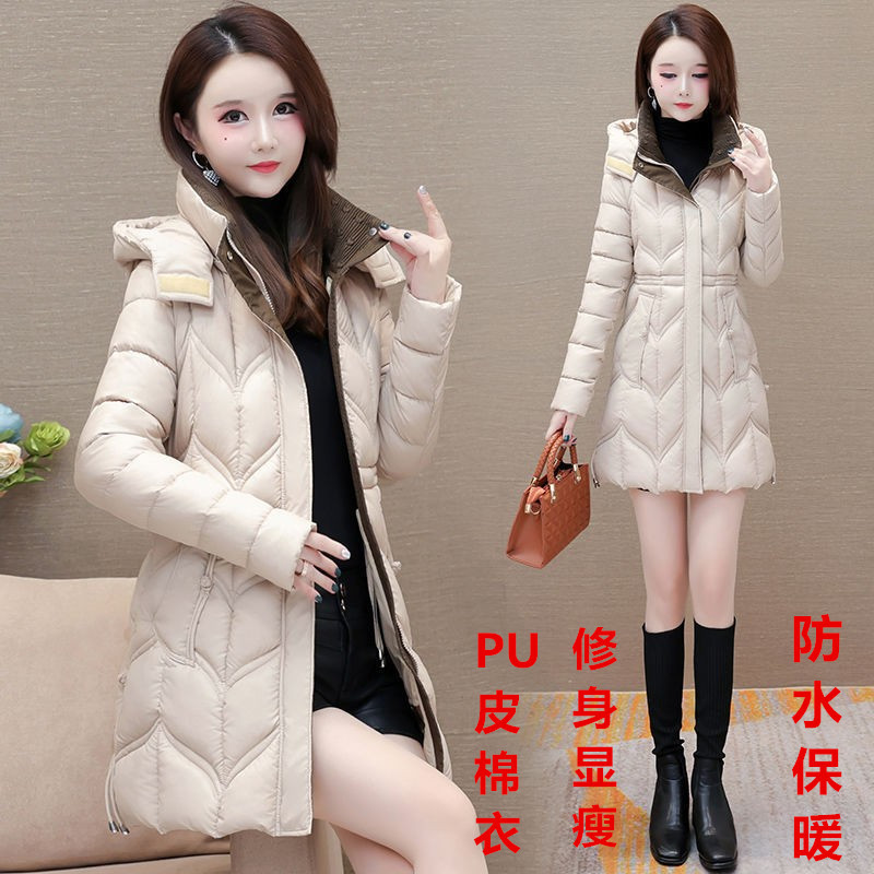 免洗亮面羽绒棉衣棉服女2023冬季新款中长款加厚棉袄小个子皮外套