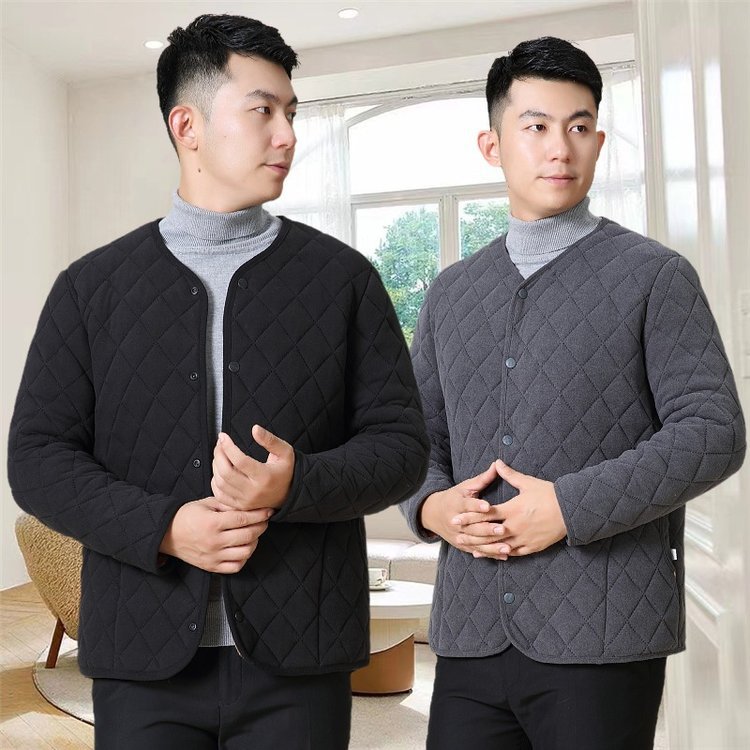 中老年人男小棉袄加绒加厚爸爸冬装外套内胆棉衣爷爷德绒低领棉服