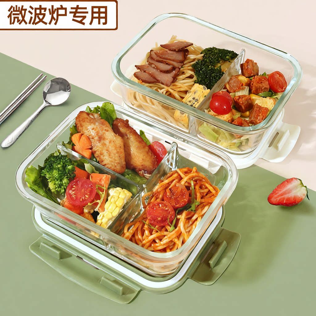 玻璃饭盒微波炉专用带盖保鲜分隔