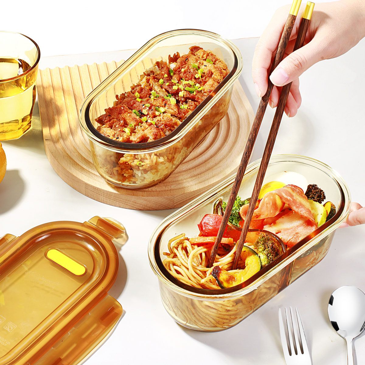 玻璃饭盒可微波密封保鲜带饭