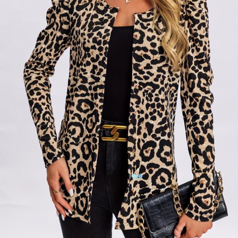 Comfortable Leopard Print Long Sleeve dium Length Open跨境