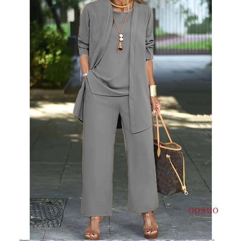 Chic Solid Three Piece Outf Set Comfy Long Sleeve Cardigan
