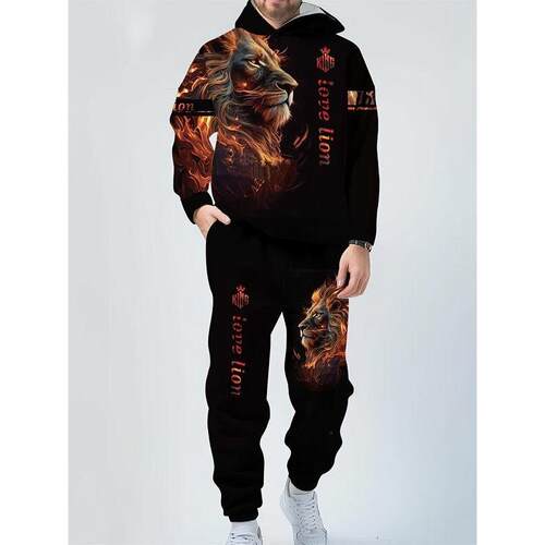 S 54806 3D Lion Tiger Hoodie Set 狮子老虎卫衣套装